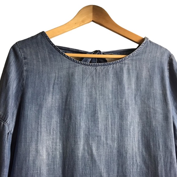 Anthropologie Cloth & Stone Small Chambray Bell Sleeve Swing Dress Minimalist - Picture 8 of 10